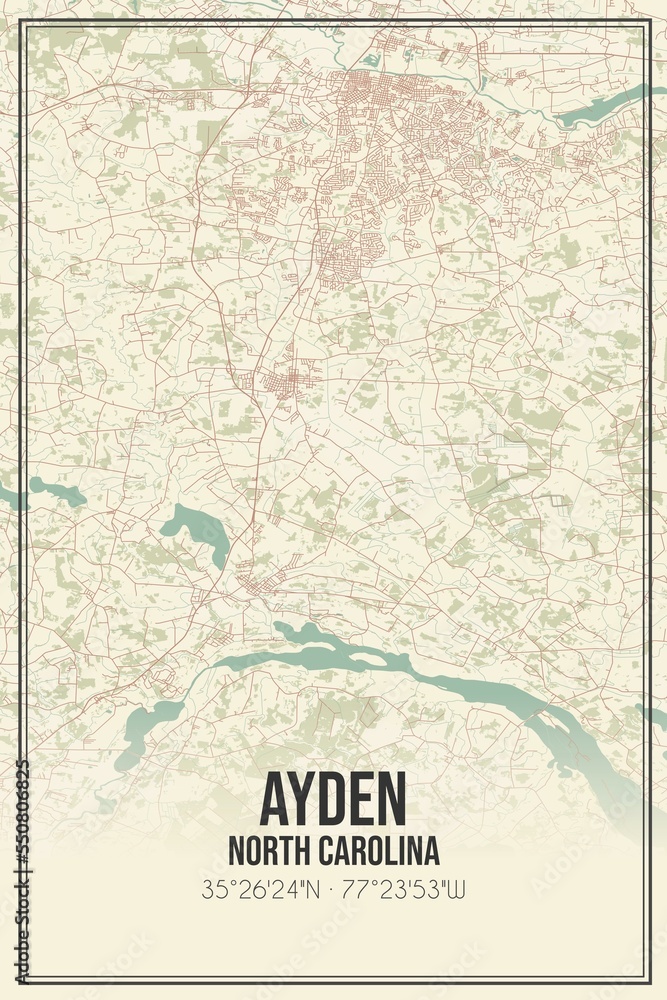 Retro US city map of Ayden, North Carolina. Vintage street map.
