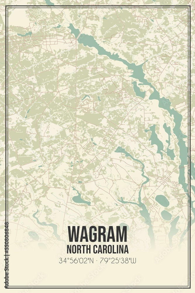 Retro US city map of Wagram, North Carolina. Vintage street map. Stock ...