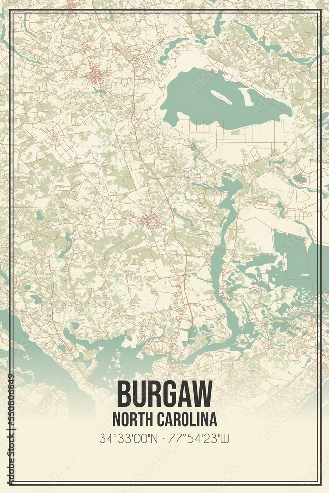 Retro US city map of Burgaw, North Carolina. Vintage street map. Stock