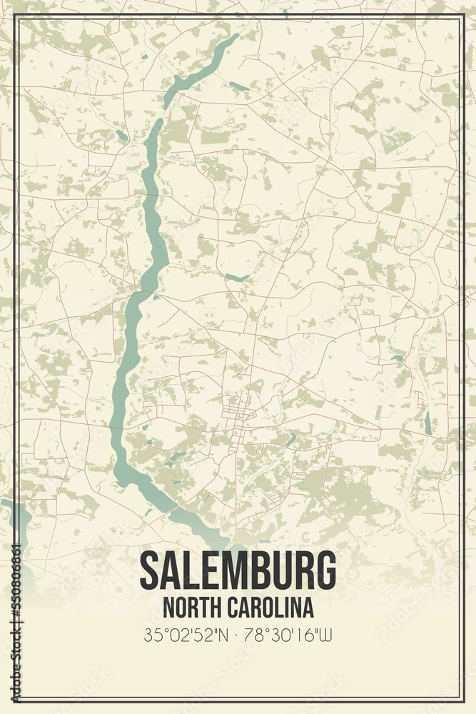 Retro US city map of Salemburg, North Carolina. Vintage street map.