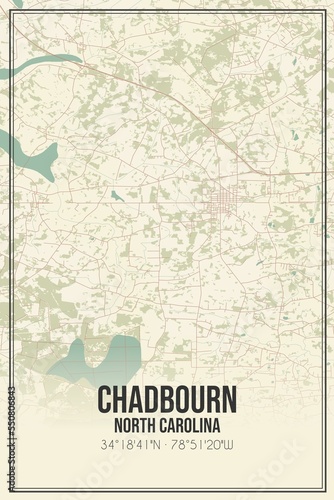 Retro US city map of Chadbourn  North Carolina. Vintage street map.