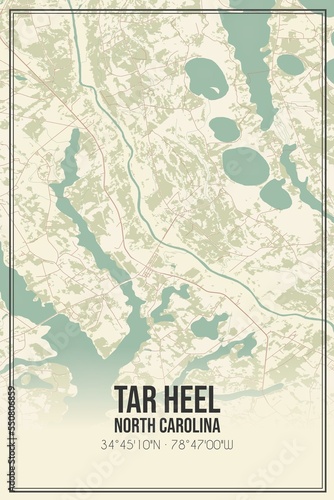 Retro US city map of Tar Heel  North Carolina. Vintage street map.
