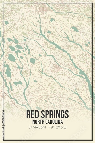 Retro US city map of Red Springs, North Carolina. Vintage street map. © Rezona