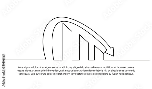Simple continuous line design of sharp declining growth chart. Economic and financial decline design concept. Decorative elements drawn on a white background.