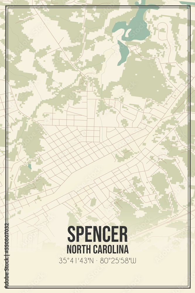 Fototapeta premium Retro US city map of Spencer, North Carolina. Vintage street map.