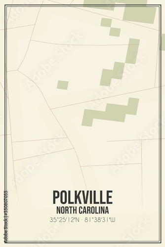 Retro US city map of Polkville, North Carolina. Vintage street map. photo