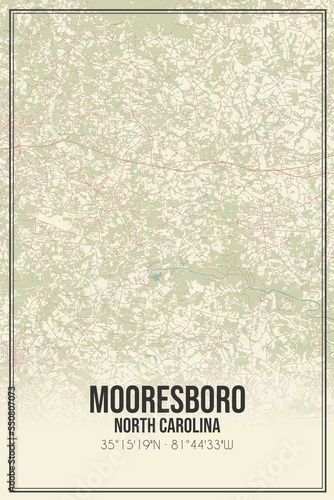 Retro US city map of Mooresboro, North Carolina. Vintage street map. © Rezona