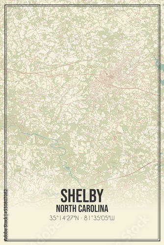Retro US city map of Shelby, North Carolina. Vintage street map. photo