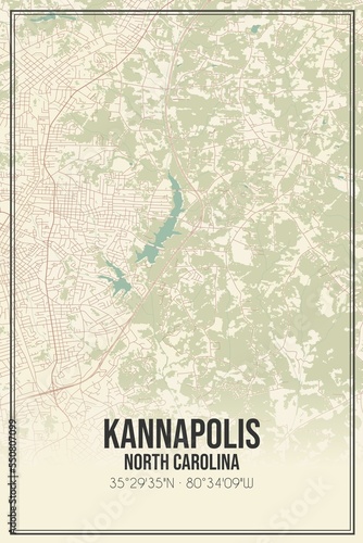 Retro US city map of Kannapolis, North Carolina. Vintage street map. photo