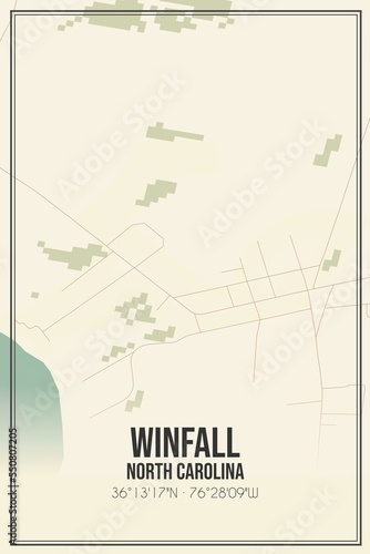 Retro US city map of Winfall, North Carolina. Vintage street map. photo