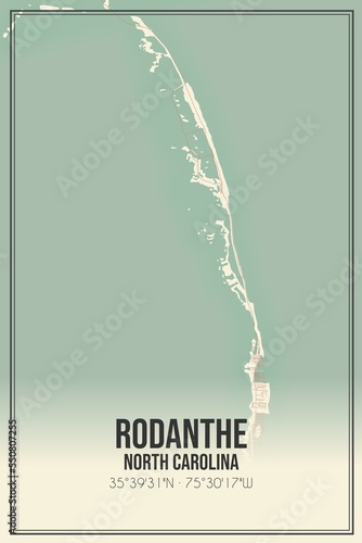 Retro US city map of Rodanthe, North Carolina. Vintage street map. photo