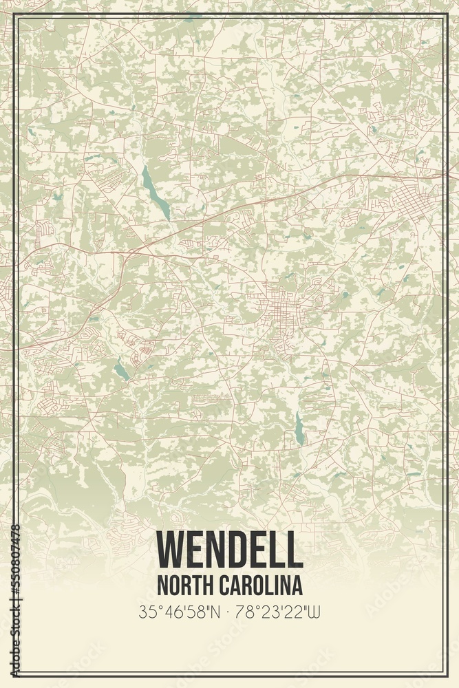 Retro US city map of Wendell, North Carolina. Vintage street map.