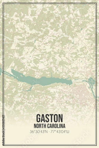 Quadro su tela Retro US city map of Gaston, North Carolina. Vintage street map.