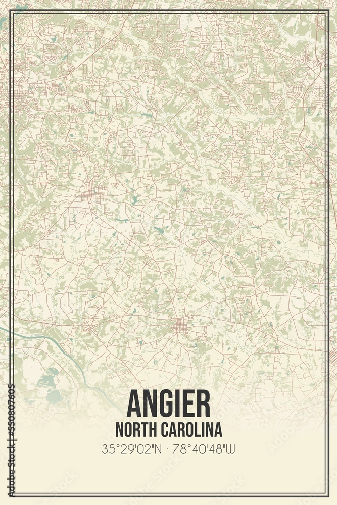 Obraz premium Retro US city map of Angier, North Carolina. Vintage street map.