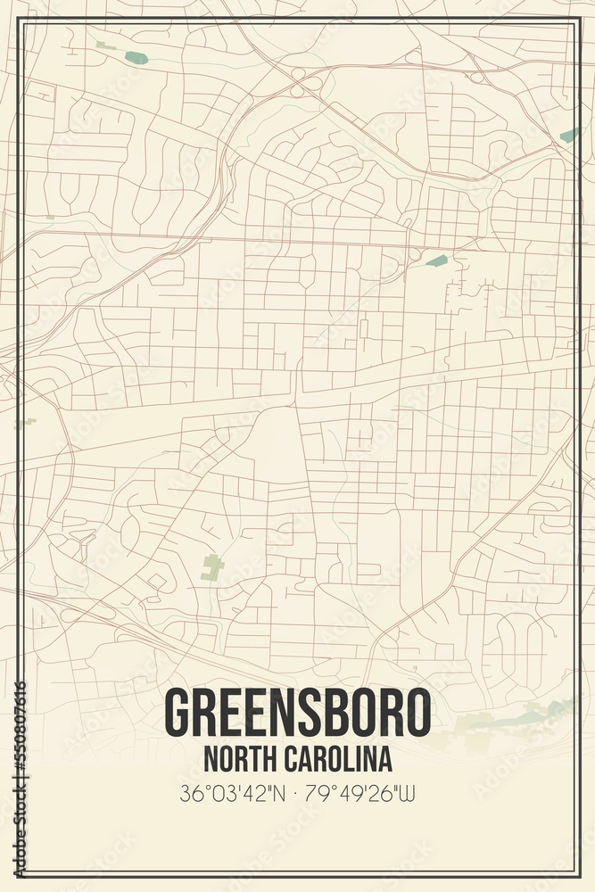 Retro US city map of Greensboro, North Carolina. Vintage street map. Retro US city map of Greensboro, North Carolina. Vintage street map.