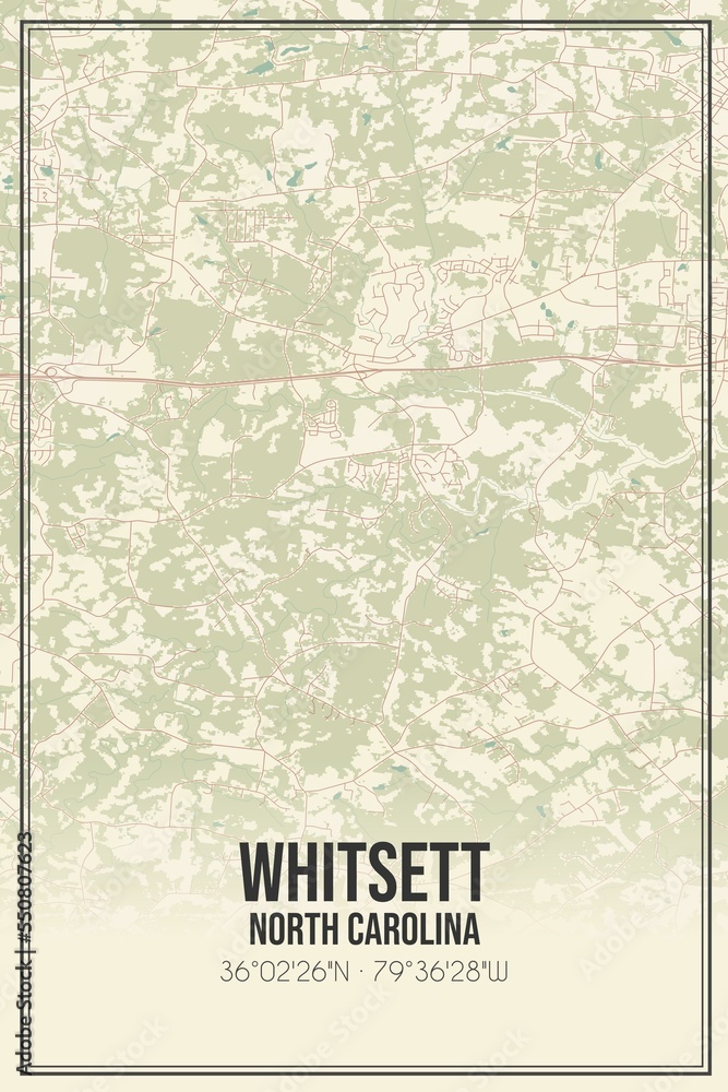 Retro US city map of Whitsett, North Carolina. Vintage street map.