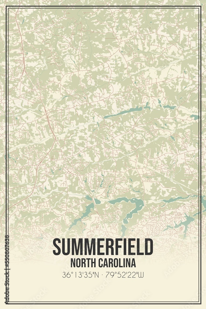 Retro US city map of Summerfield, North Carolina. Vintage street map.