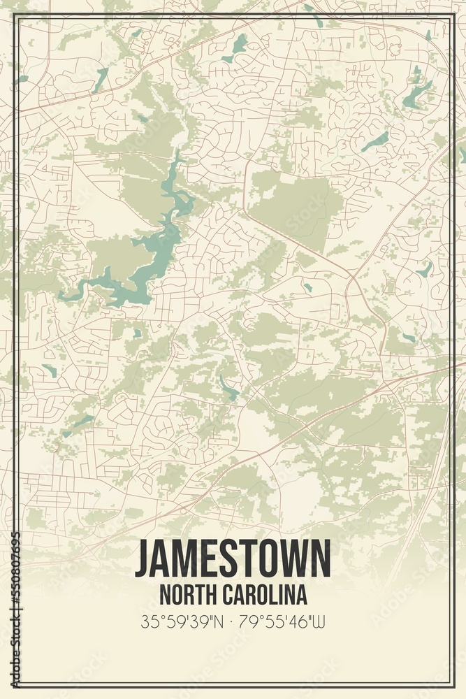 Retro US city map of Jamestown, North Carolina. Vintage street map.