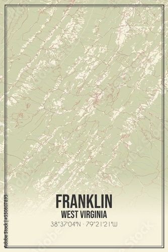 Retro US city map of Franklin, West Virginia. Vintage street map. photo