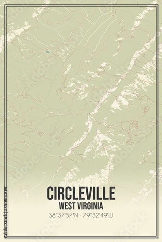 Retro US city map of Circleville, West Virginia. Vintage street map. photo