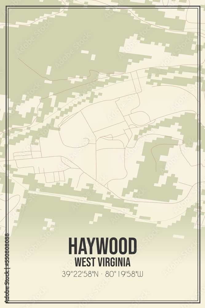 Retro US city map of Haywood, West Virginia. Vintage street map.