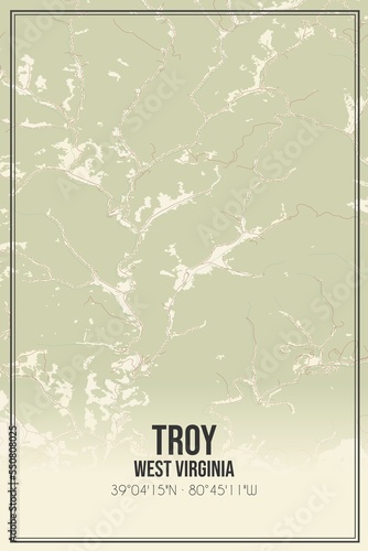 Retro US city map of Troy, West Virginia. Vintage street map. photo