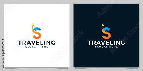 Initial letter S logo design template with Air travel graphic design. Travel vector illustration. Plane icon, symbol, creative.