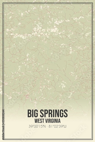 Retro US city map of Big Springs, West Virginia. Vintage street map. photo