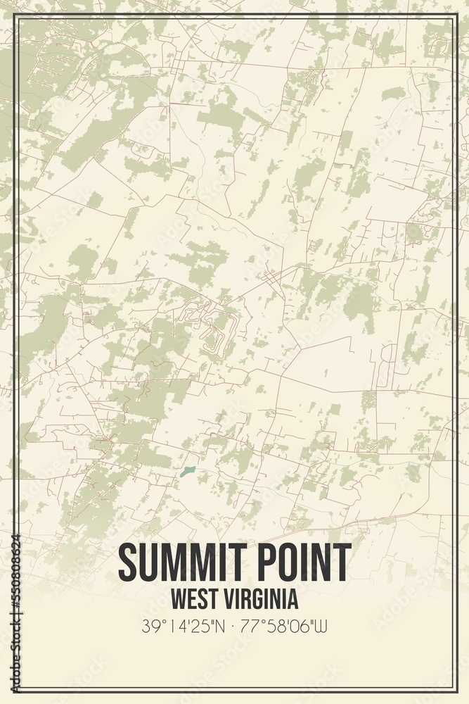 Fototapeta premium Retro US city map of Summit Point, West Virginia. Vintage street map.