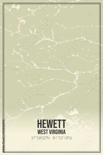 Retro US city map of Hewett, West Virginia. Vintage street map. photo