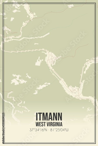 Retro US city map of Itmann, West Virginia. Vintage street map. photo