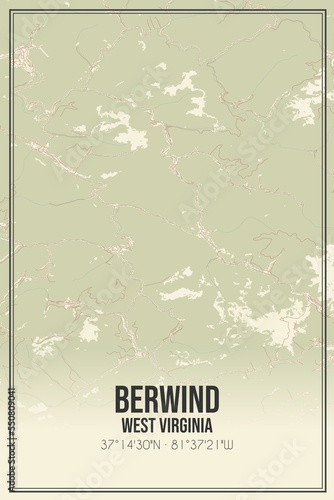 Retro US city map of Berwind, West Virginia. Vintage street map. photo