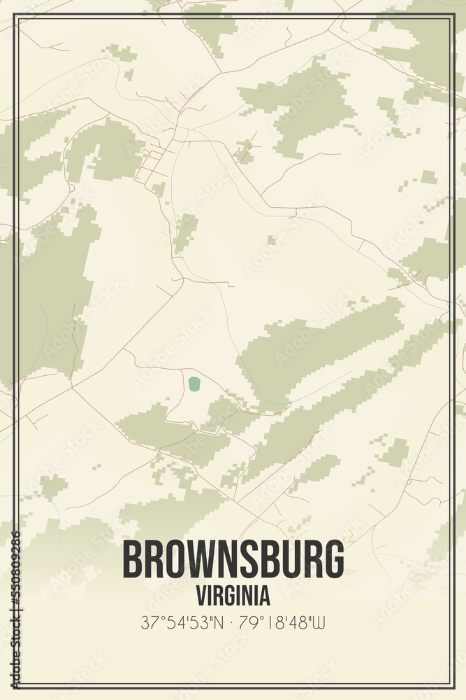 Fototapeta premium Retro US city map of Brownsburg, Virginia. Vintage street map.