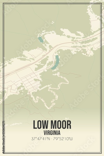 Retro US city map of Low Moor  Virginia. Vintage street map.