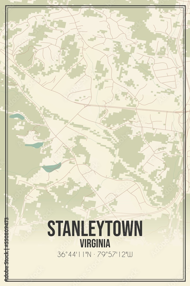Retro US city map of Stanleytown, Virginia. Vintage street map.