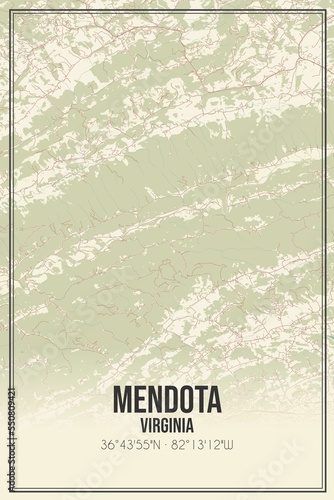 Retro US city map of Mendota, Virginia. Vintage street map. photo