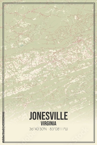 Retro US city map of Jonesville, Virginia. Vintage street map. photo
