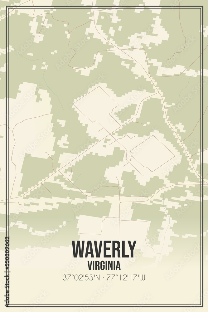 Retro US city map of Waverly, Virginia. Vintage street map.