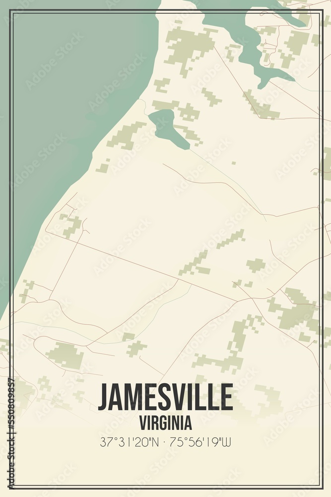 Fototapeta premium Retro US city map of Jamesville, Virginia. Vintage street map.
