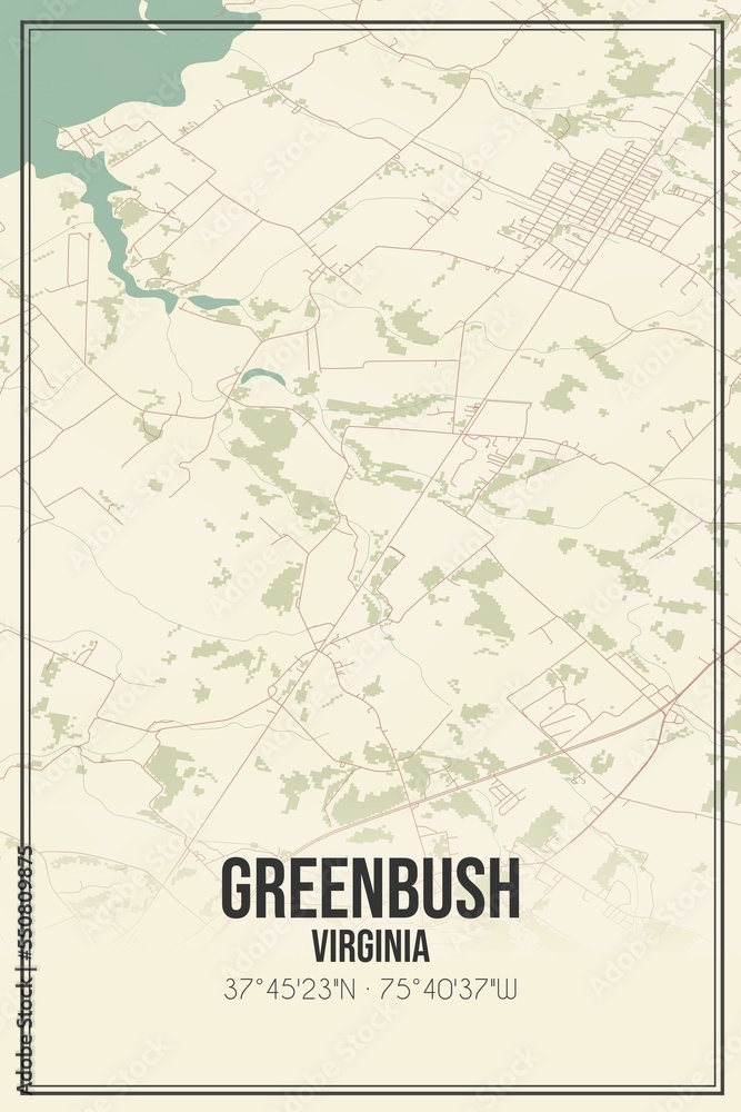 Retro US city map of Greenbush, Virginia. Vintage street map.