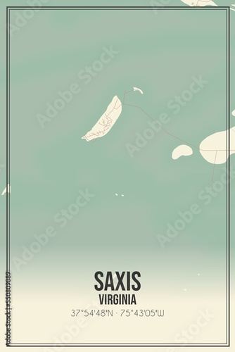 Retro US city map of Saxis, Virginia. Vintage street map. photo