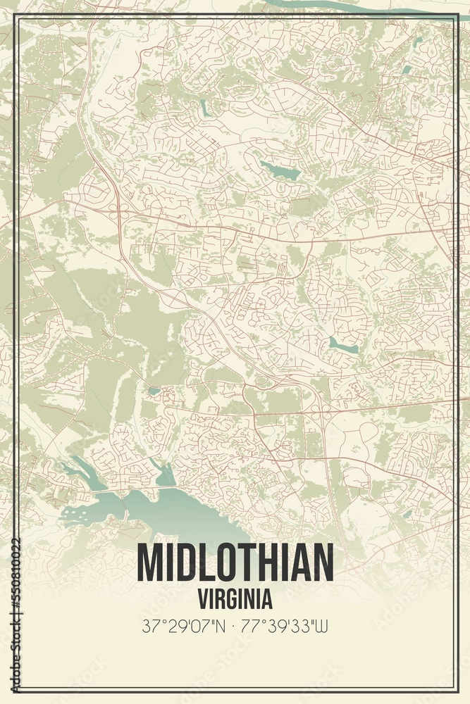 Obraz premium Retro US city map of Midlothian, Virginia. Vintage street map.
