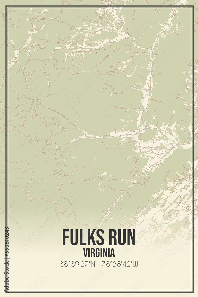 Retro US city map of Fulks Run, Virginia. Vintage street map.