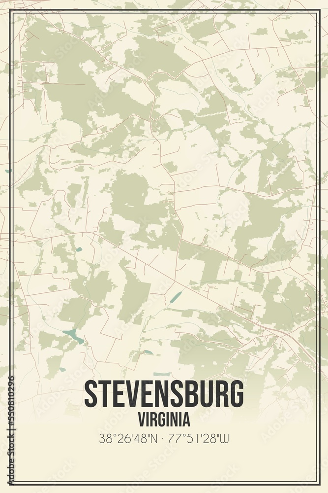 Retro US city map of Stevensburg, Virginia. Vintage street map.