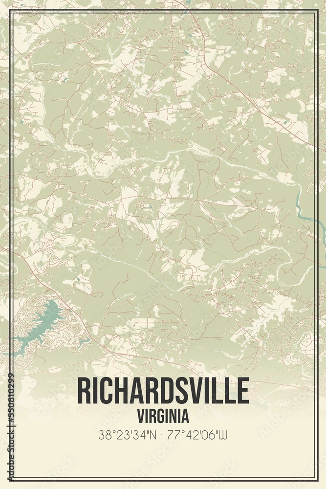Retro US city map of Richardsville, Virginia. Vintage street map.
