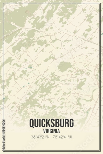 Retro US city map of Quicksburg  Virginia. Vintage street map.