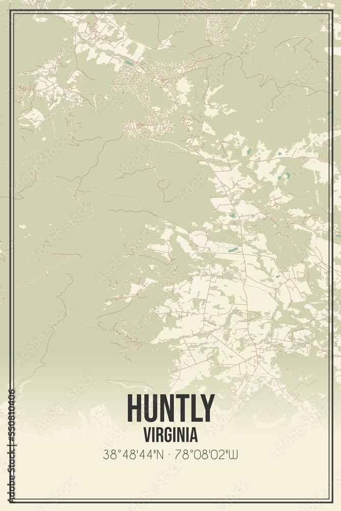 Retro US city map of Huntly, Virginia. Vintage street map.