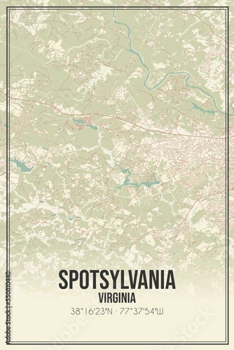 Retro US city map of Spotsylvania, Virginia. Vintage street map. photo