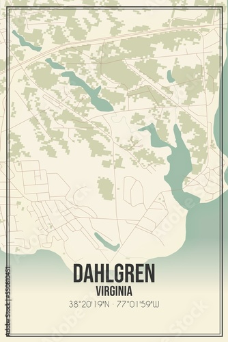 Retro US city map of Dahlgren, Virginia. Vintage street map. photo