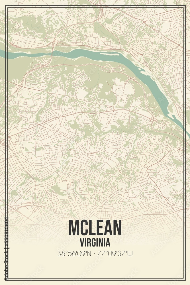 Mclean Retro US city map of McLean, Virginia. Vintage street map. Stock ...